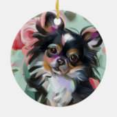 Chihuahua kerstversier | Feestdagen, bloem Keramisch Ornament (Achterkant)
