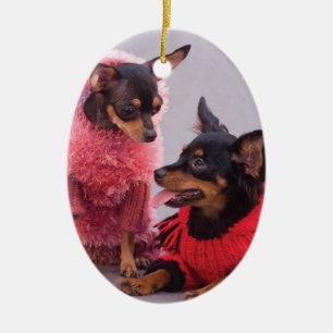 Chihuahua kerstversier keramisch ornament