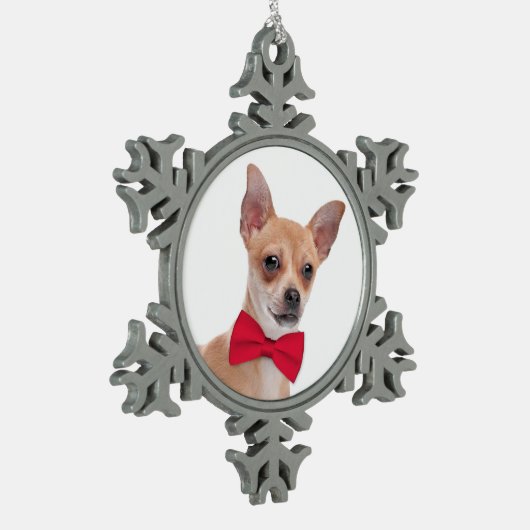 Chihuahua kerstversier tin sneeuwvlok ornament (Links)