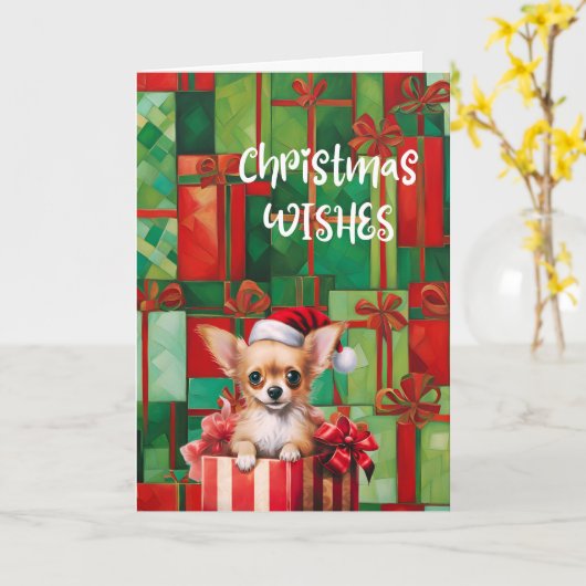 Chihuahua Kerstwensen & Kusjes Kaart (Gele Bloem)