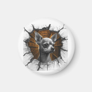 Chihuahua kijkt door een grijze houten muur magneet