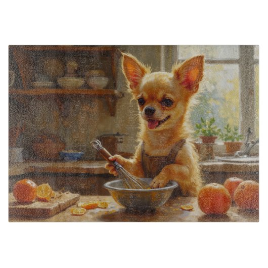 Chihuahua Kookt in Keuken Snijplank (Voorkant)