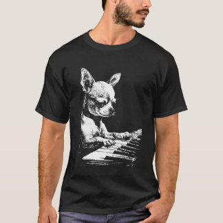 Chihuahua Kunstwerk Grappige Hond Speelt Piano Pia T-shirt