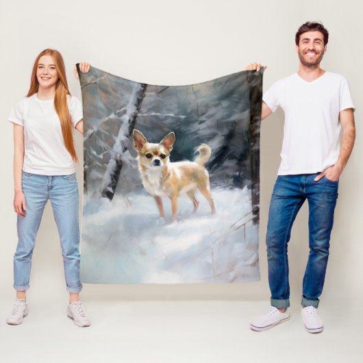 Chihuahua Laat het sneeuwen Kerstmis Fleece Deken (In situ)