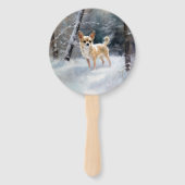 Chihuahua Laat het sneeuwen Kerstmis Handwaaier (Achterkant)