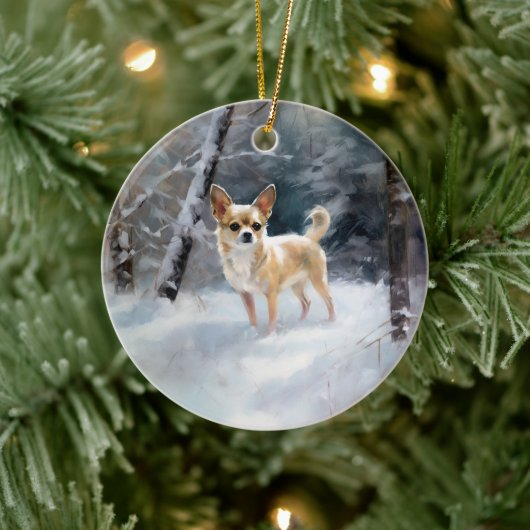 Chihuahua Laat het sneeuwen Kerstmis Keramisch Ornament (Boom)