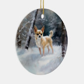 Chihuahua Laat het sneeuwen Kerstmis Keramisch Ornament (Rechts)