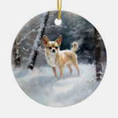 Chihuahua Laat het sneeuwen Kerstmis Keramisch Ornament (Voorkant)
