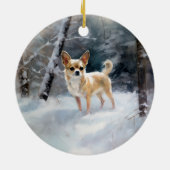 Chihuahua Laat het sneeuwen Kerstmis Keramisch Ornament (Achterkant)