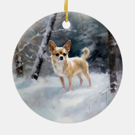 Chihuahua Laat het sneeuwen Kerstmis Keramisch Ornament (Achterkant)