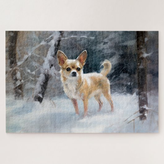 Chihuahua Laat het sneeuwen Kerstmis Legpuzzel (Horizontaal)