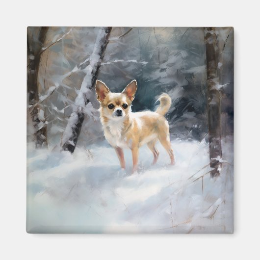Chihuahua Laat het sneeuwen Kerstmis Magneet (Voorkant)