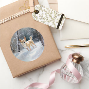 Chihuahua Laat het sneeuwen Kerstmis Ronde Sticker