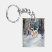 Chihuahua Laat het sneeuwen Kerstmis Sleutelhanger (Voorkant Links)