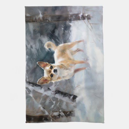 Chihuahua Laat het sneeuwen Kerstmis Theedoek (Verticaal)