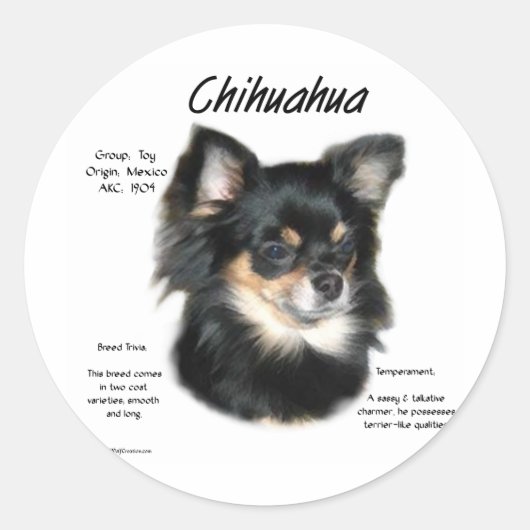 Chihuahua (lang) Geschiedenis Ontwerp Ronde Sticker (Voorkant)