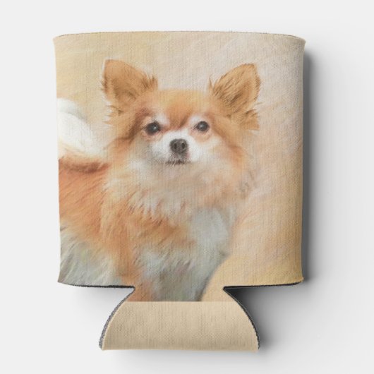 Chihuahua langharige hond schilderij originele kun blikjeskoeler (Achterkant)