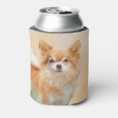 Chihuahua langharige hond schilderij originele kun blikjeskoeler (Blikje Achterkant)