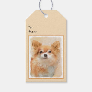 Chihuahua langharige hond schilderij originele kun cadeaulabel