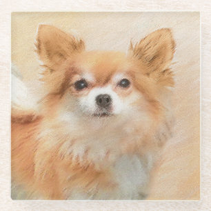 Chihuahua langharige hond schilderij originele kun glazen onderzetter