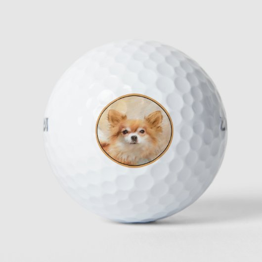 Chihuahua langharige hond schilderij originele kun golfballen (Voorkant)