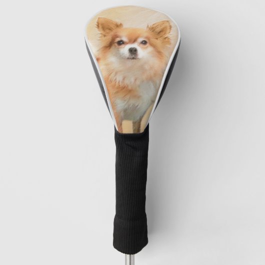 Chihuahua langharige hond schilderij originele kun golfheadcover (Voorkant)