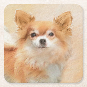 Chihuahua langharige hond schilderij originele kun kartonnen onderzetters