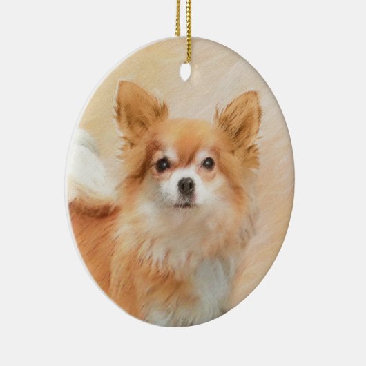 Chihuahua langharige hond schilderij originele kun keramisch ornament (Rechts)