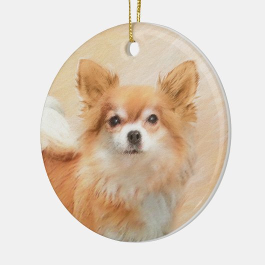 Chihuahua langharige hond schilderij originele kun keramisch ornament (Links)