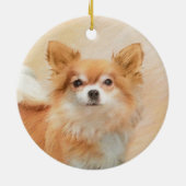 Chihuahua langharige hond schilderij originele kun keramisch ornament (Achterkant)