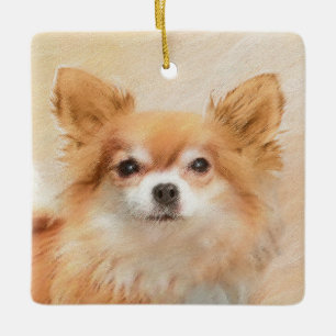 Chihuahua langharige hond schilderij originele kun keramisch ornament