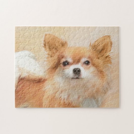 Chihuahua langharige hond schilderij originele kun legpuzzel (Horizontaal)