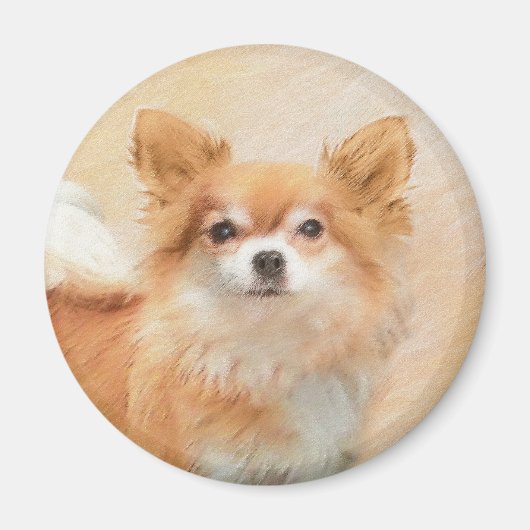 Chihuahua langharige hond schilderij originele kun magneet (Voorkant)