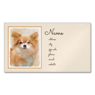 Chihuahua Langharige Hond Schilderij Originele Kun Magnetisch Visitekaartje