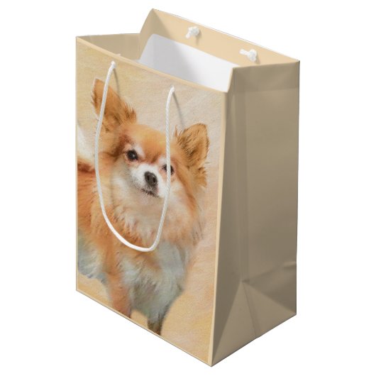 Chihuahua langharige hond schilderij originele kun medium cadeauzakje (Voorkant Gekanteld)
