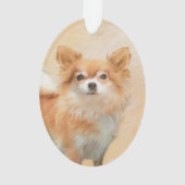 Chihuahua langharige hond schilderij originele kun ornament (achterkant)