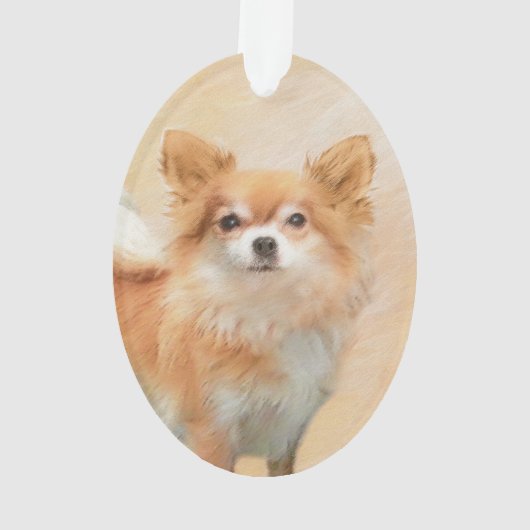 Chihuahua langharige hond schilderij originele kun ornament (achterkant)