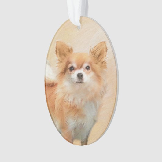 Chihuahua langharige hond schilderij originele kun ornament (voorkant)