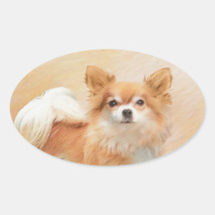 Chihuahua langharige hond schilderij originele kun ovale sticker