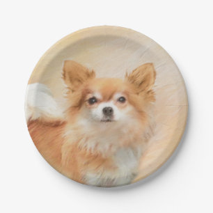 Chihuahua langharige hond schilderij originele kun papieren bordje
