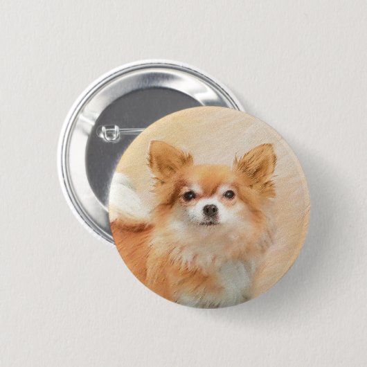 Chihuahua langharige hond schilderij originele kun ronde button 5,7 cm (Voorkant /achterkant)