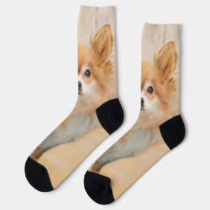 Chihuahua langharige hond schilderij originele kun sokken