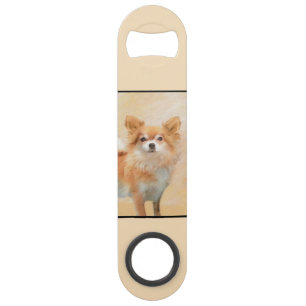 Chihuahua langharige hond schilderij originele kun speed flessenopener