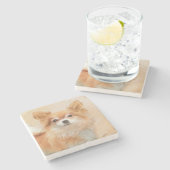 Chihuahua langharige hond schilderij originele kun stenen onderzetter (Zijkant)