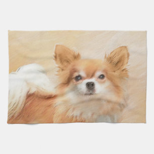Chihuahua Langharige Hond Schilderij Originele Kun Theedoek