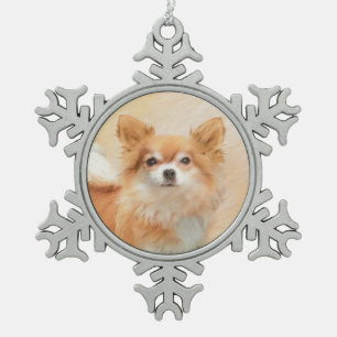 Chihuahua langharige hond schilderij originele kun tin sneeuwvlok ornament