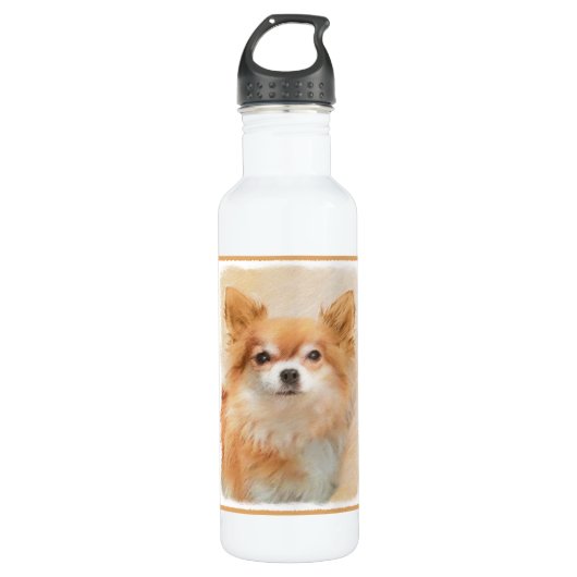 Chihuahua langharige hond schilderij originele kun waterfles  (Voorkant)