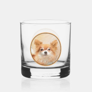 Chihuahua langharige hond schilderij originele kun whisky glas