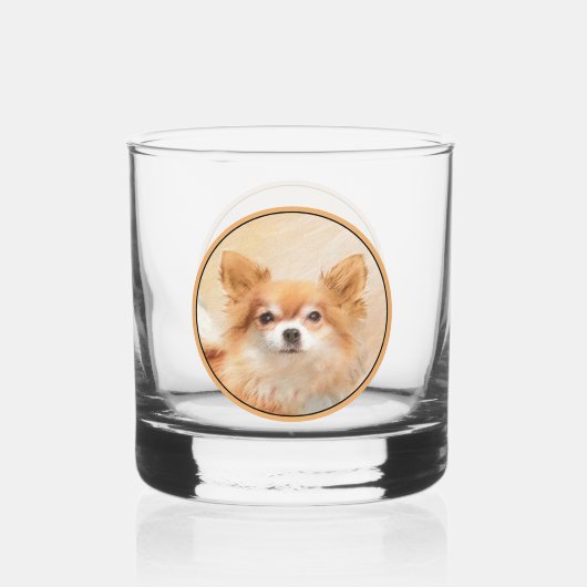 Chihuahua langharige hond schilderij originele kun whisky glas (Voorkant)
