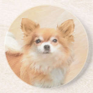 Chihuahua langharige hond schilderij originele kun zandsteen onderzetter